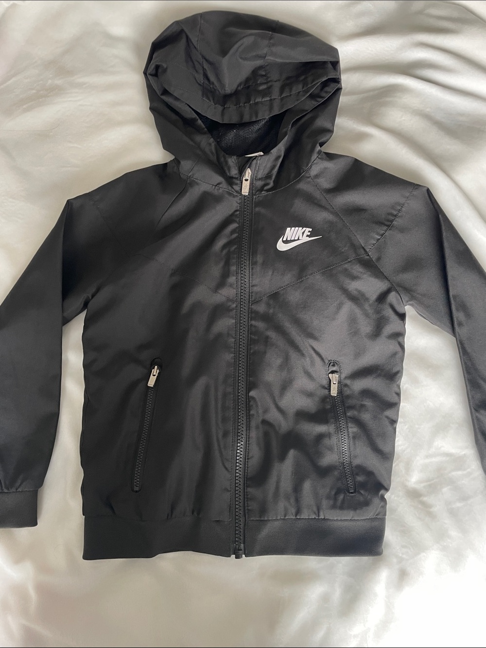 Nike Black Hooded Zip-Front Jacket with White Logo